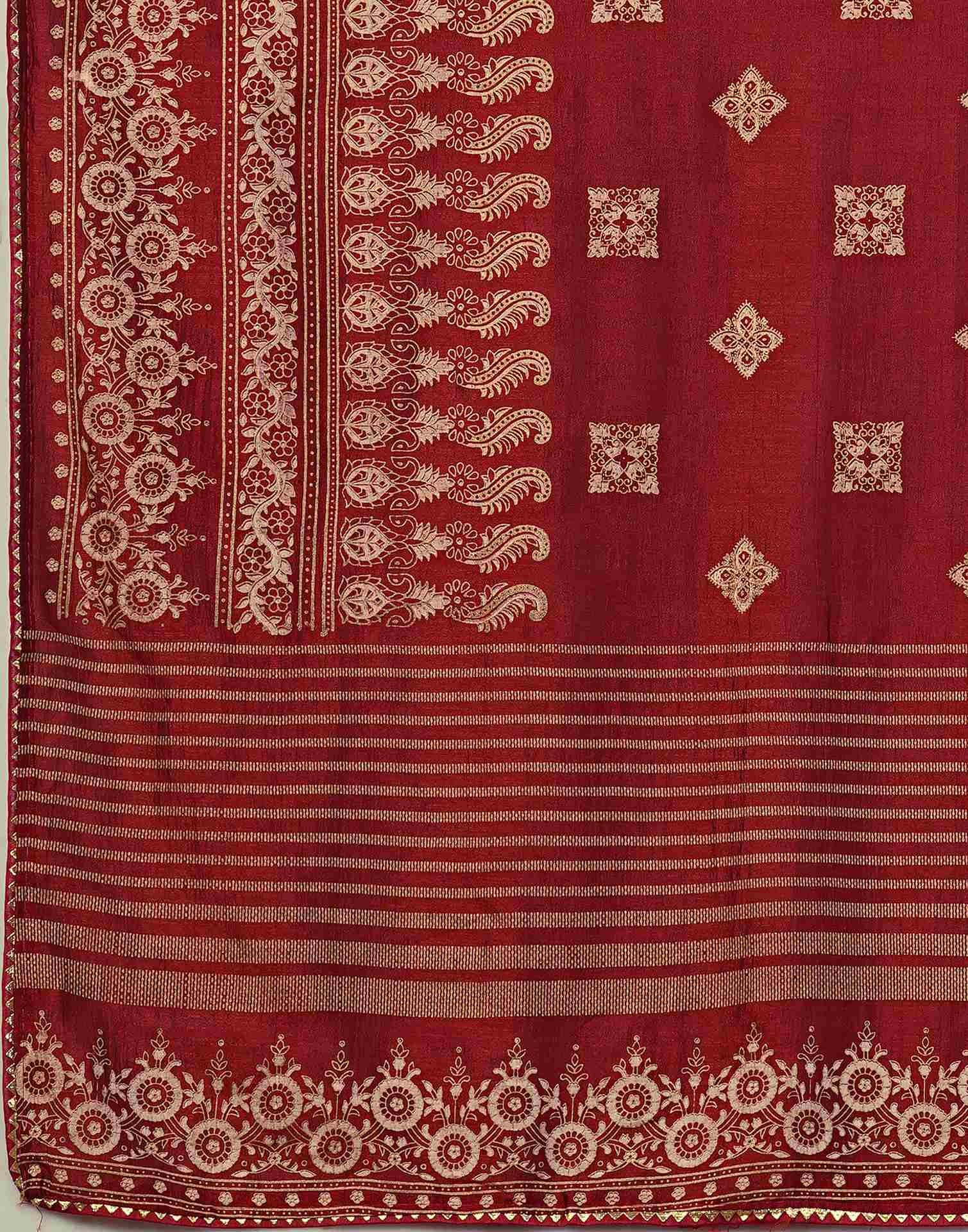 Maroon Silk Foil Printed Saree