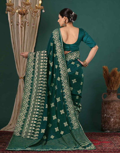 Teal Green Silk Foil Printed Saree