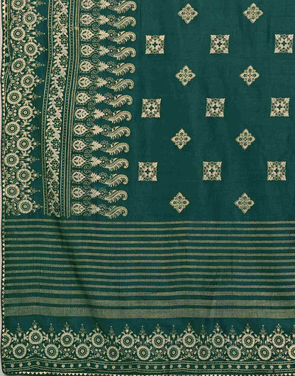 Teal Green Silk Foil Printed Saree