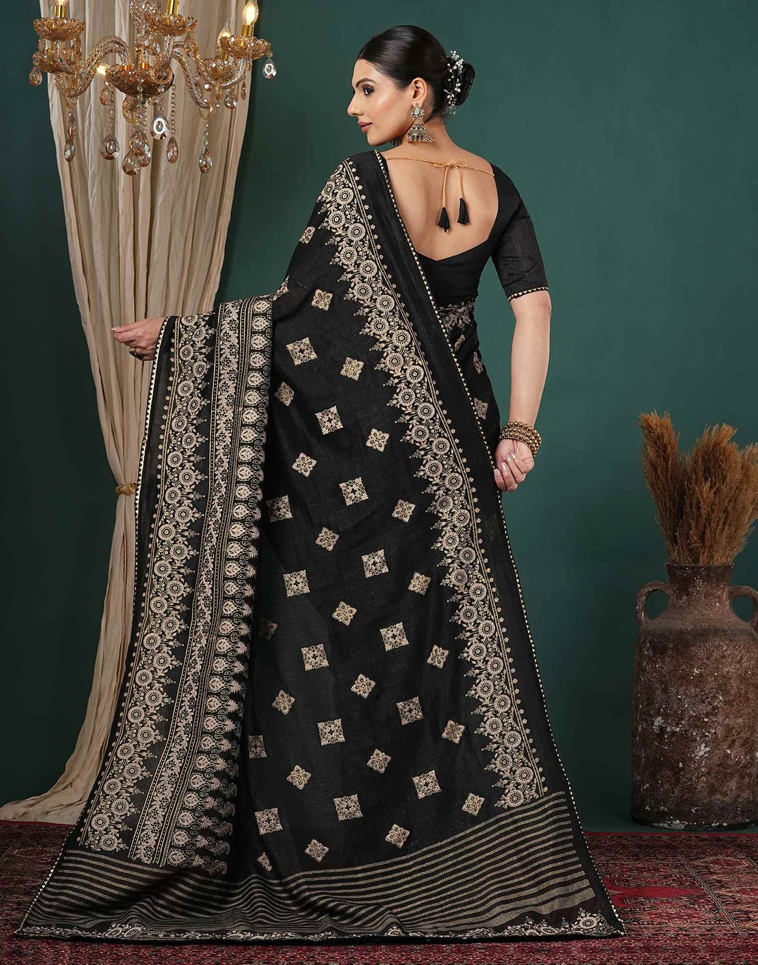 Black Silk Foil Printed Saree