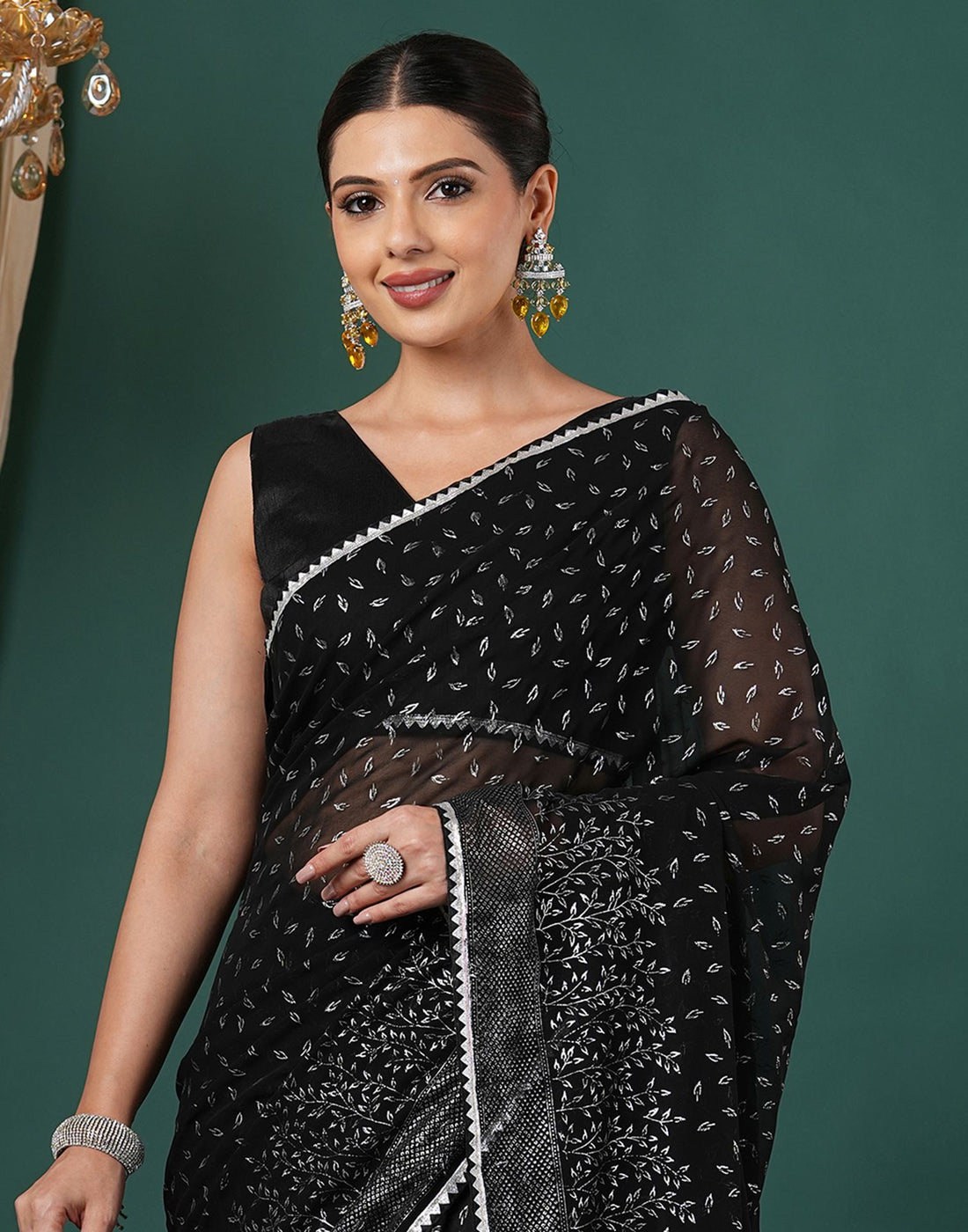 Black Georgette Foil Printed Saree