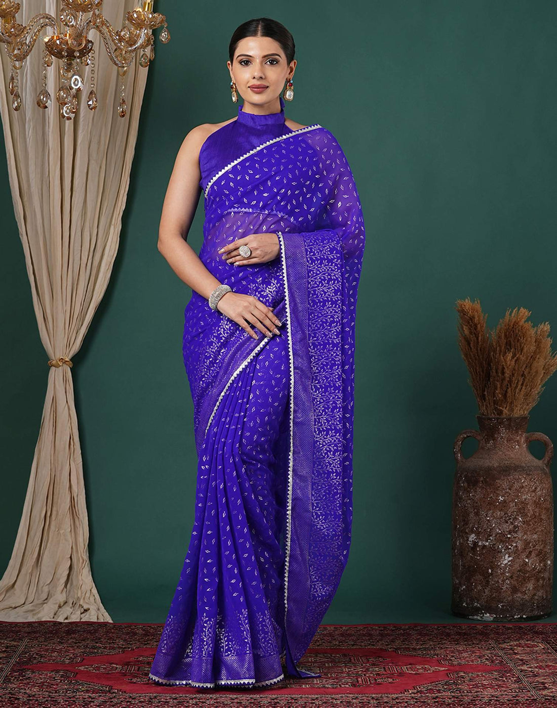 Blue Georgette Foil Printed Saree