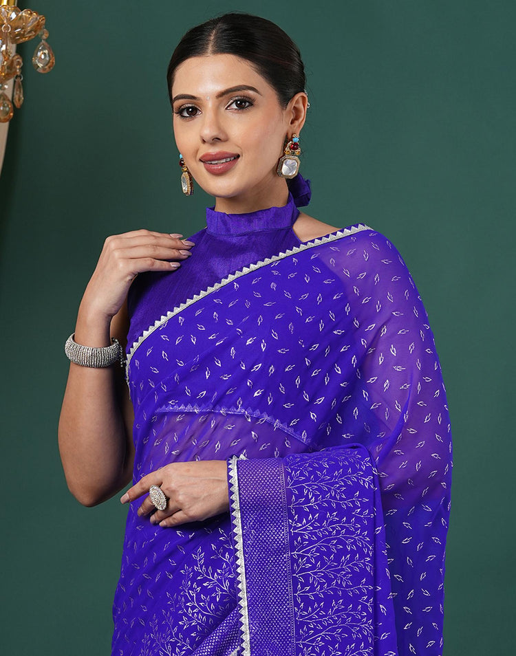 Blue Georgette Foil Printed Saree