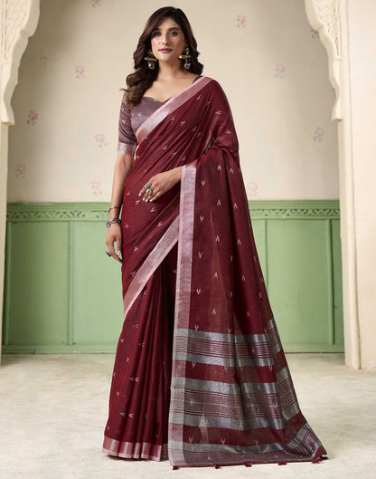 Maroon Linen Silk Woven Saree