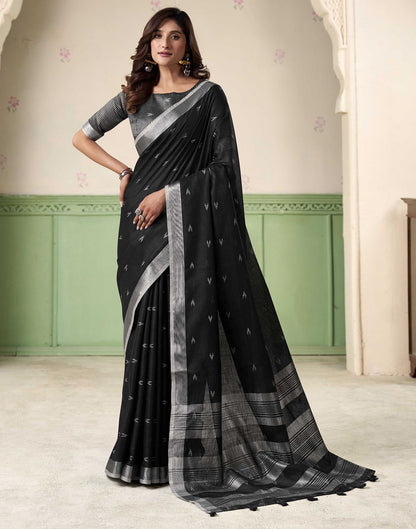 Black Linen Silk Woven Saree