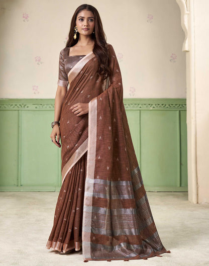 Brown Linen Silk Woven Saree