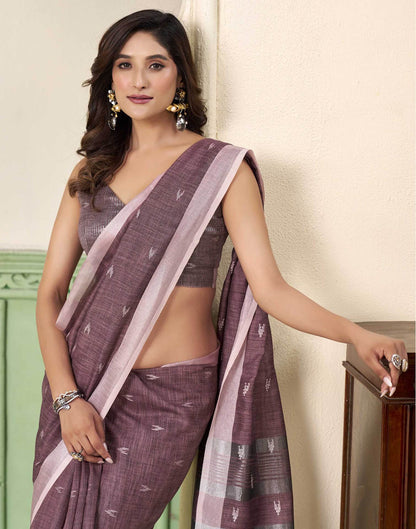 Dark Mauve Linen Silk Woven Saree