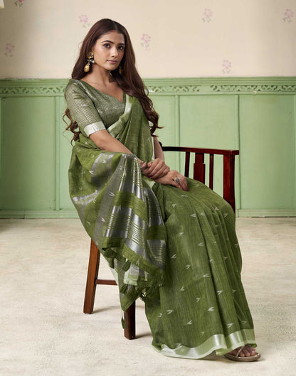 Green Linen Silk Woven Saree