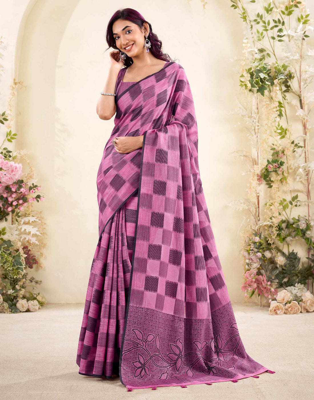 Pink Silk Woven Saree