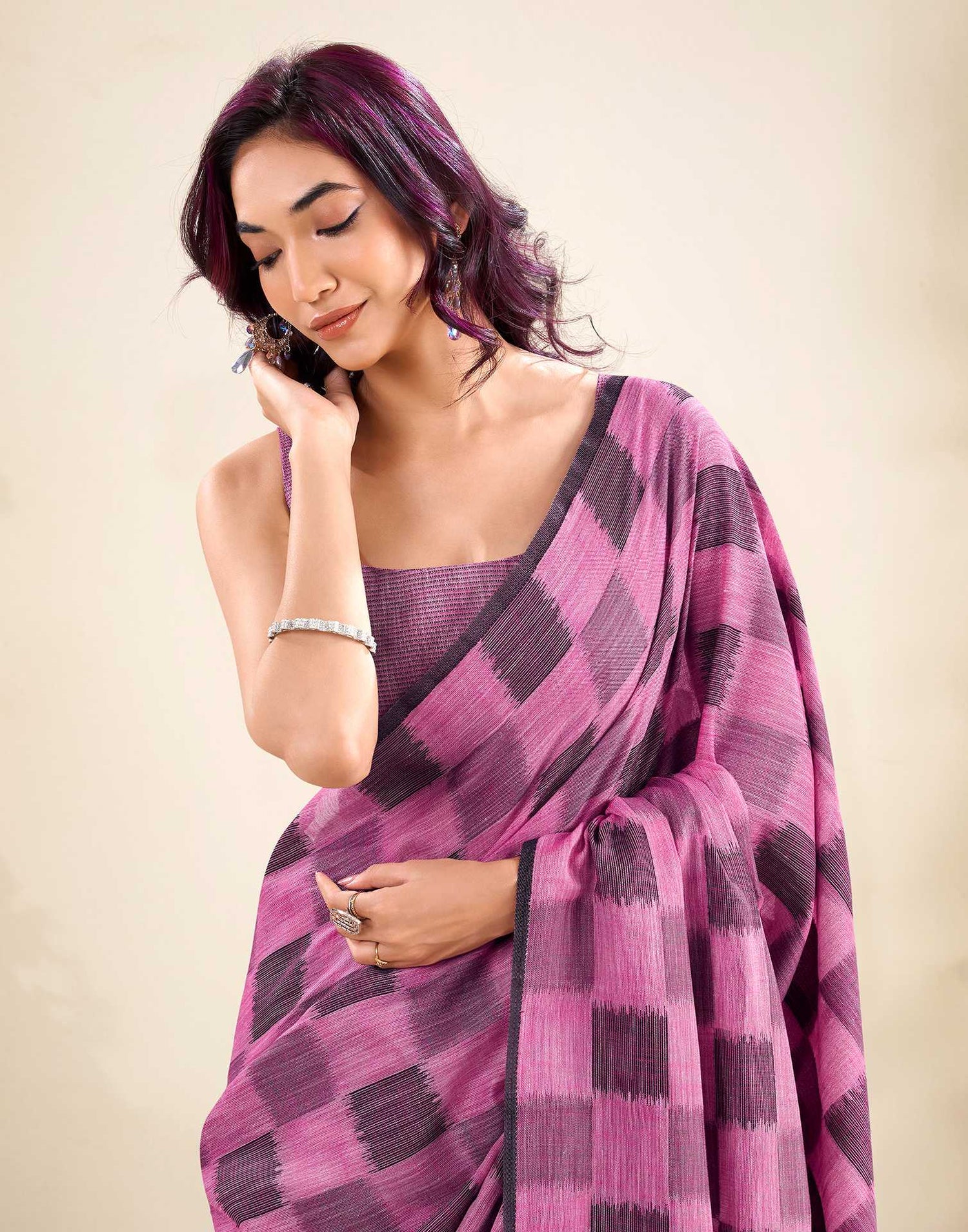 Pink Silk Woven Saree