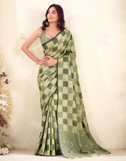 Pista Green Silk Woven Saree