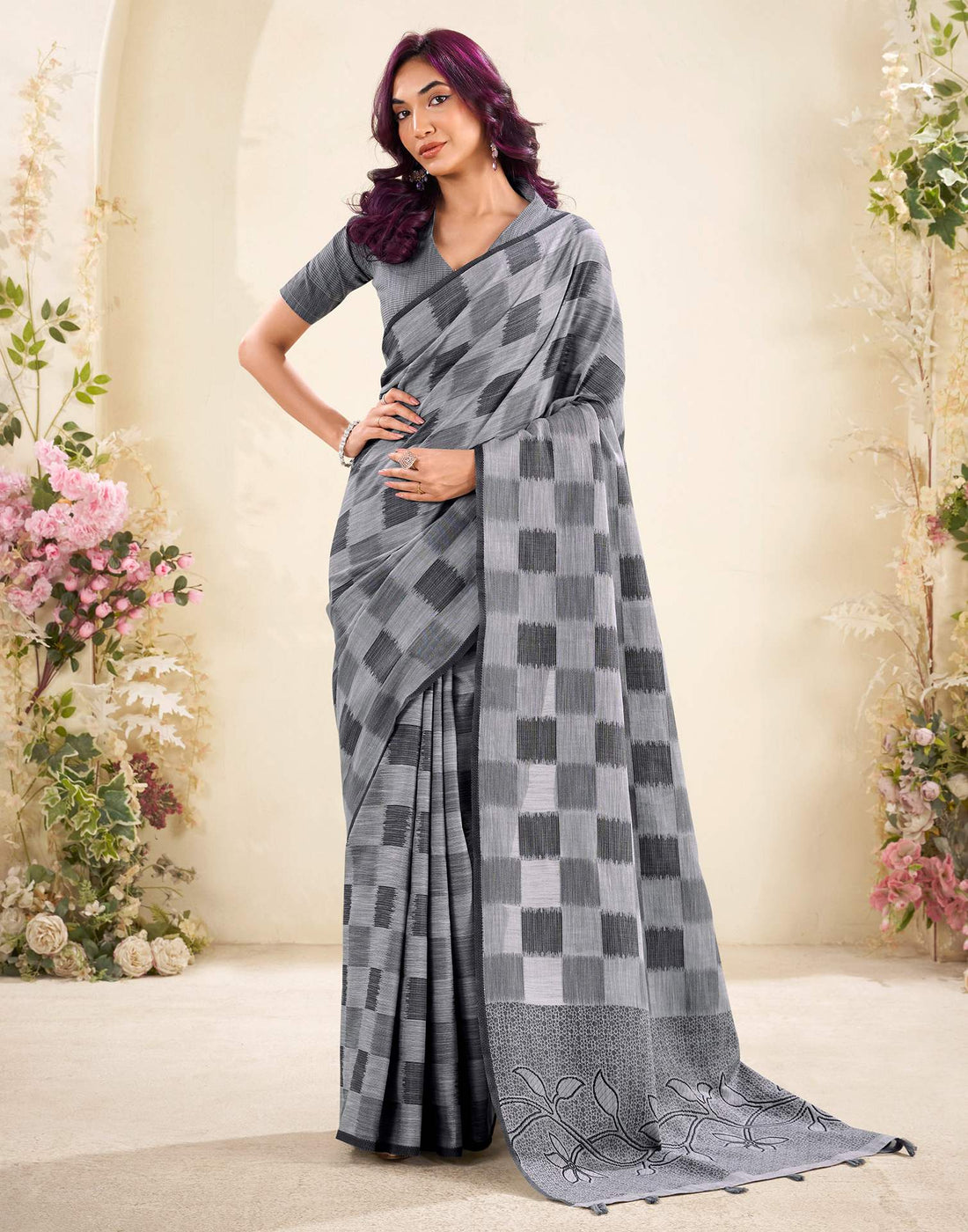 Grey Silk Woven Saree