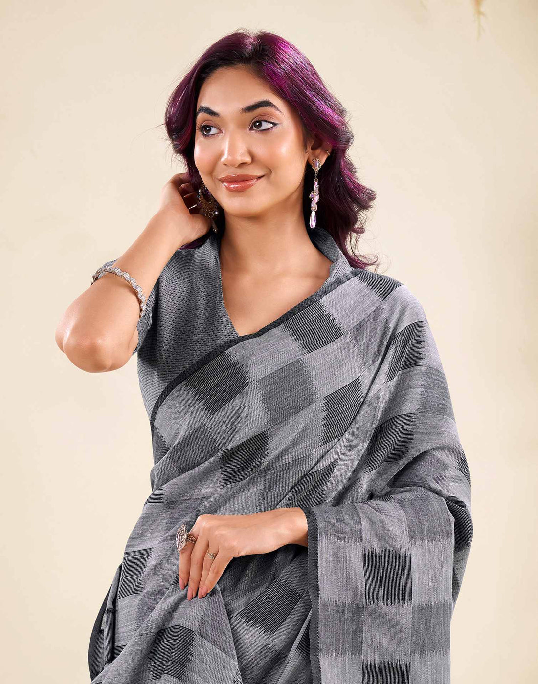 Grey Silk Woven Saree