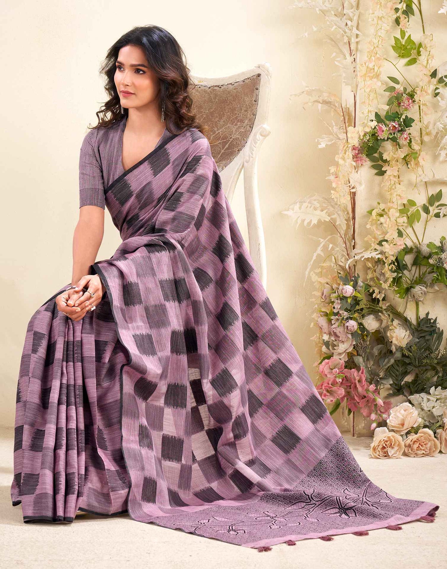 Dusty Pink Silk Woven Saree