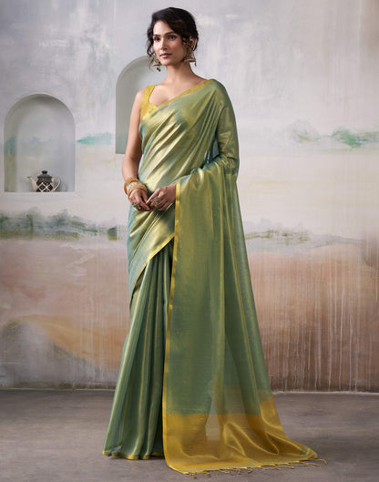 Teal Green Tissue Silk Woven Plain Saree