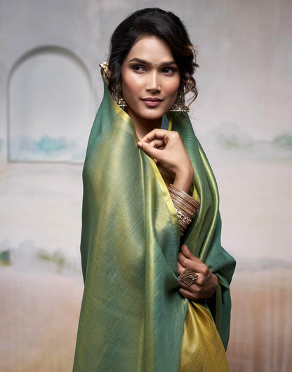 Teal Green Tissue Silk Woven Plain Saree
