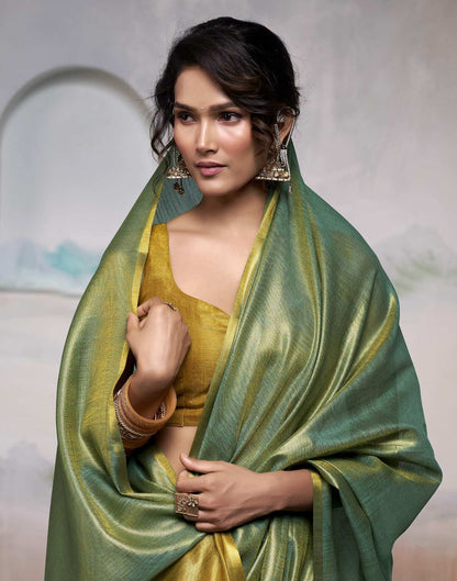 Teal Green Tissue Silk Woven Plain Saree