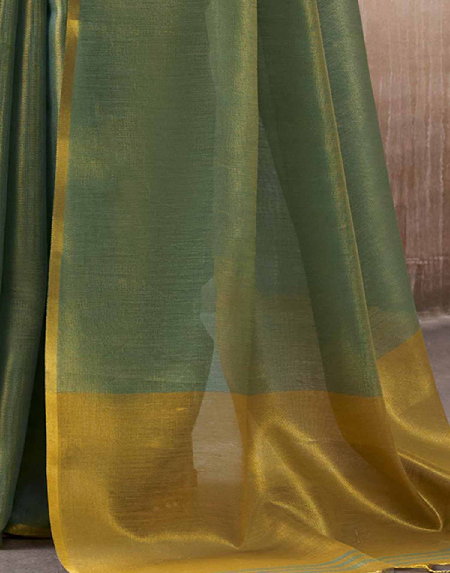 Teal Green Tissue Silk Woven Plain Saree