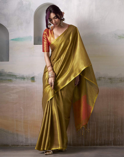 Orange Tissue Silk Woven Plain Saree