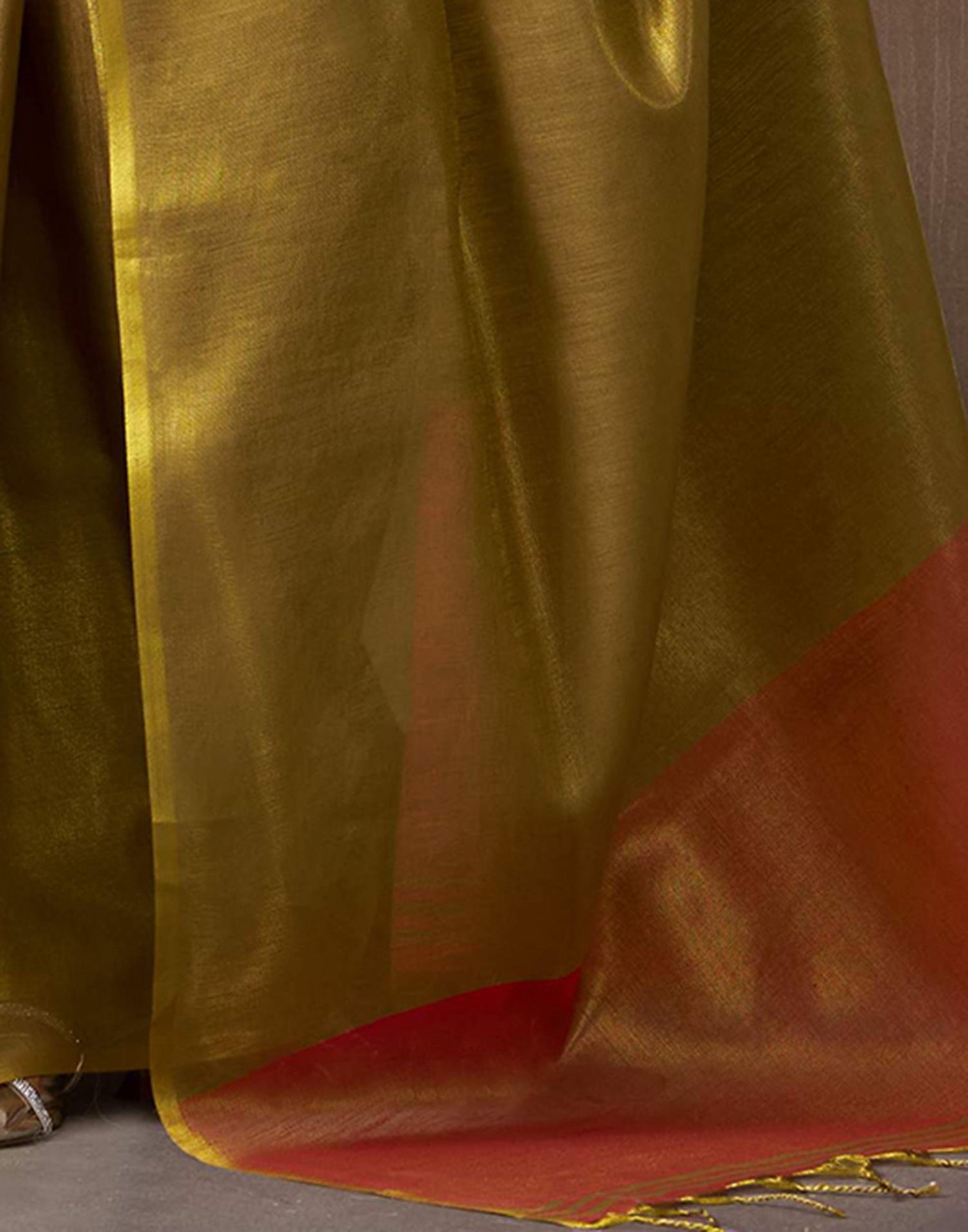 Orange Tissue Silk Woven Plain Saree