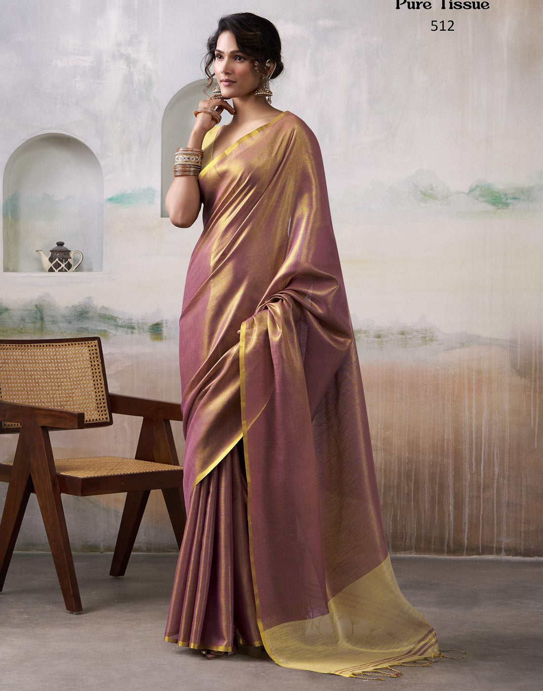 Magenta Tissue Silk Woven Plain Saree