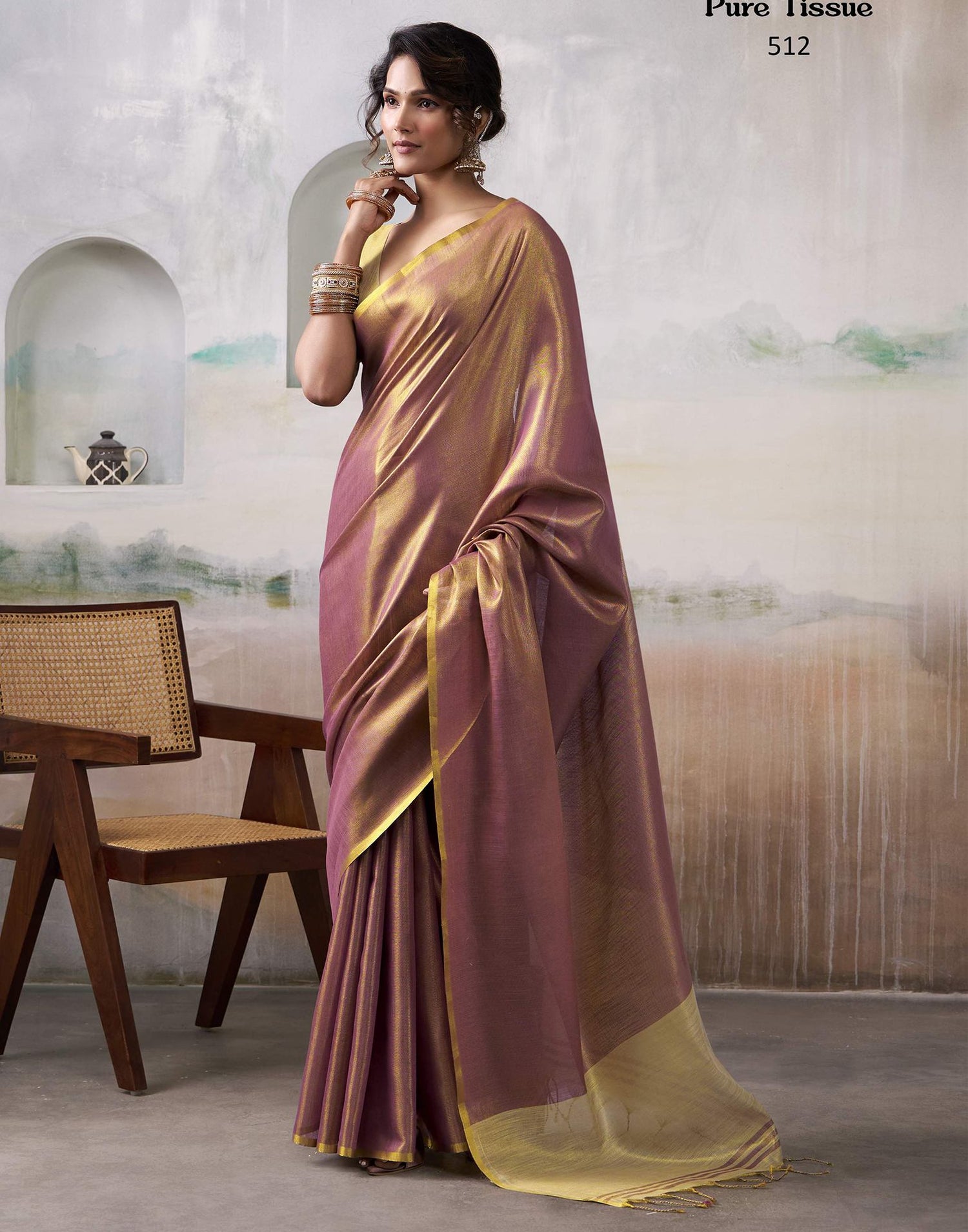 Magenta Tissue Silk Woven Plain Saree