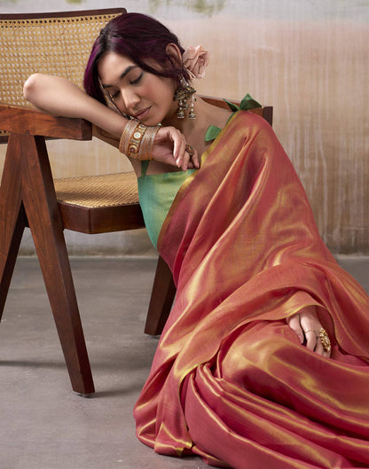 Salmon Orange Tissue Silk Woven Plain Saree