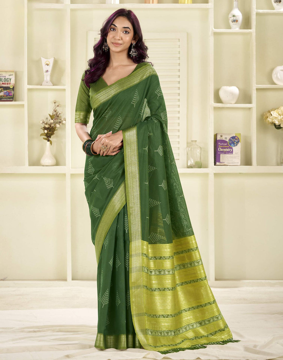 Green Cotton Woven Saree