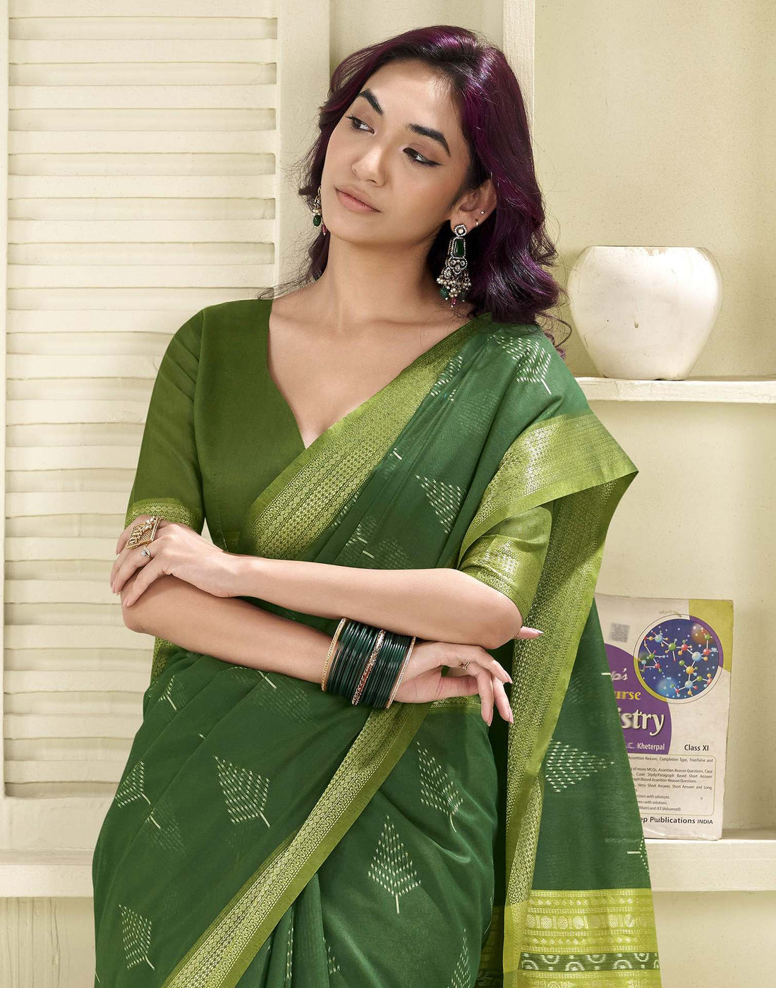 Green Cotton Woven Saree