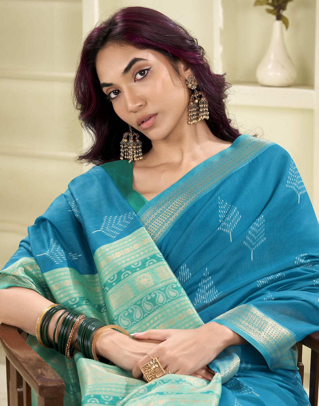 Teal Blue Cotton Woven Saree