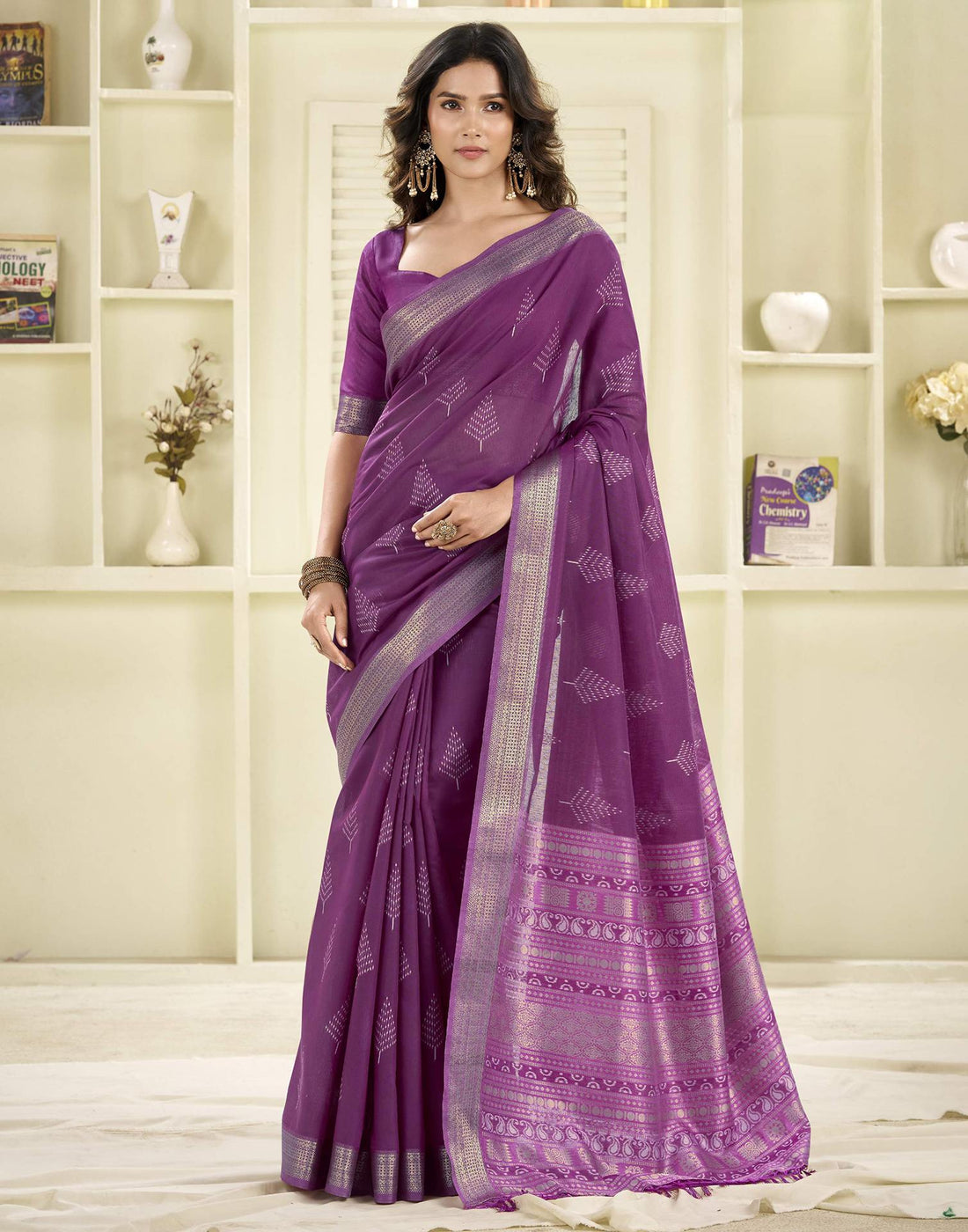 Dark Purple Cotton Woven Saree