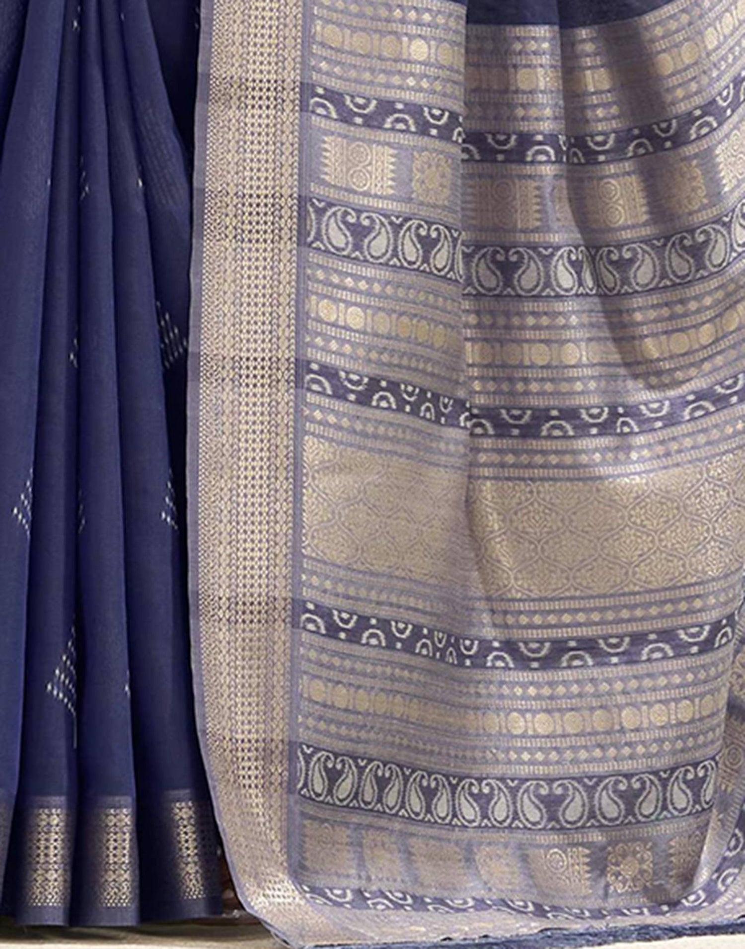 Navy Blue Cotton Woven Saree