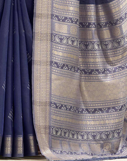 Navy Blue Cotton Woven Saree