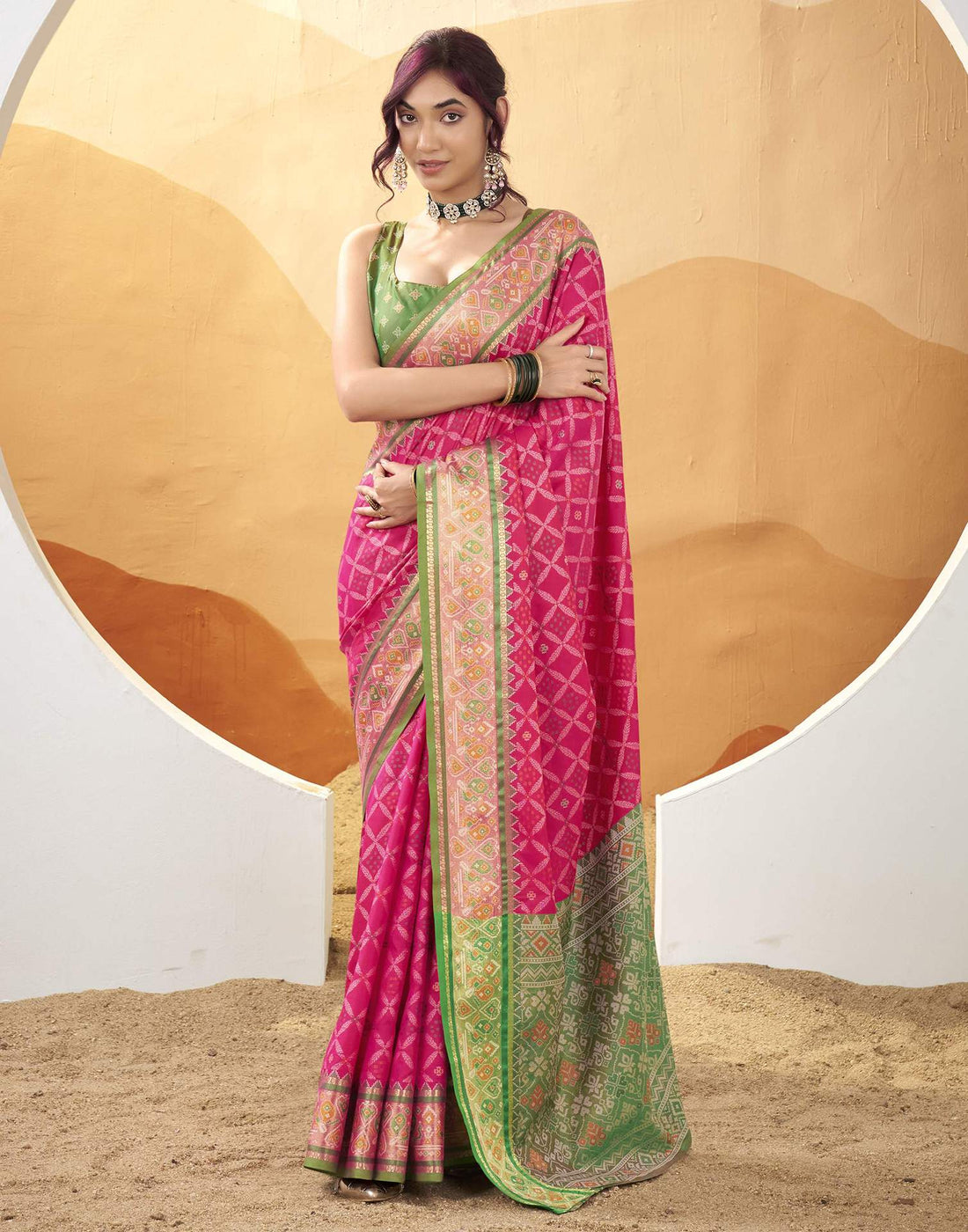 Rani Pink Silk Woven Patola Saree