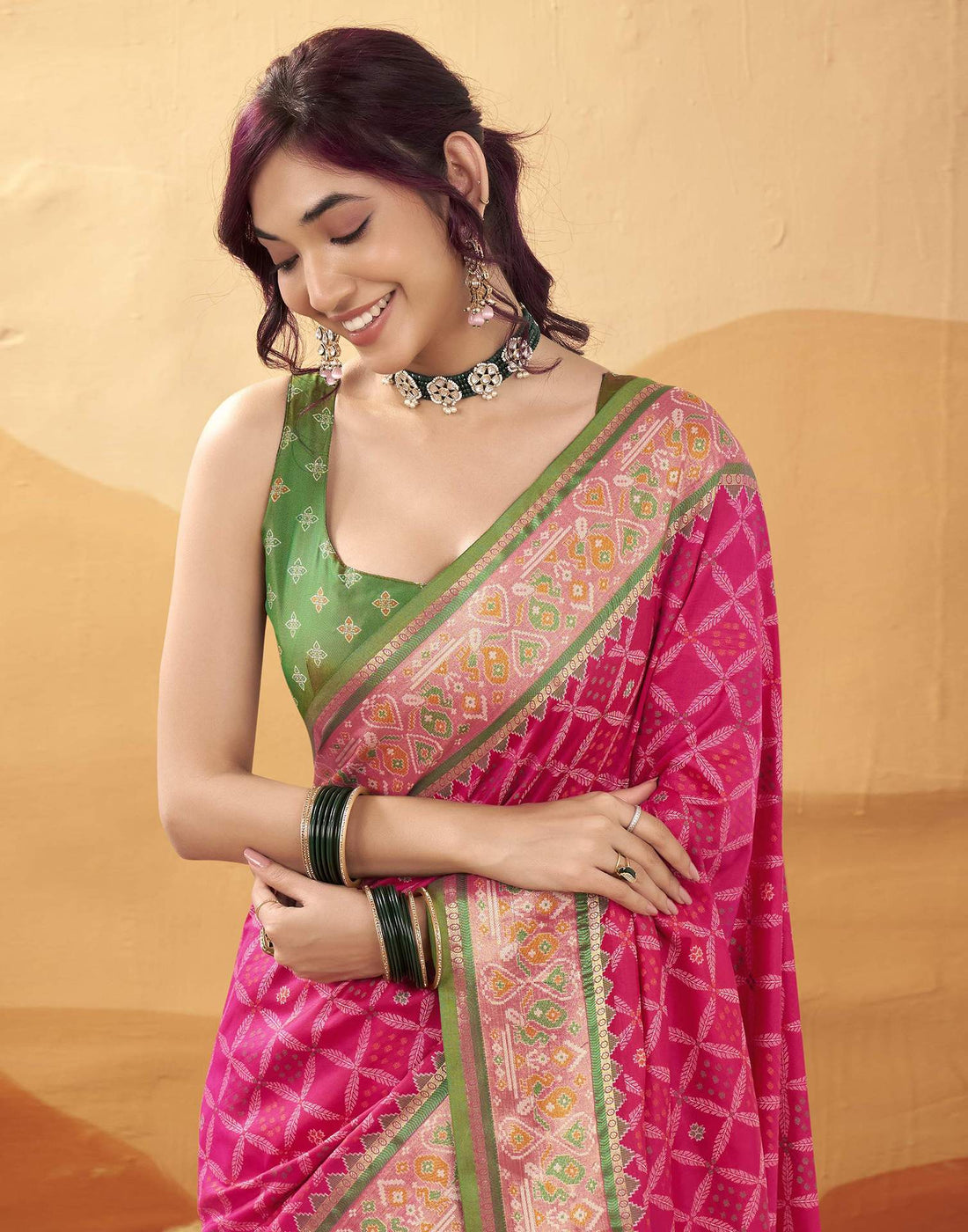 Rani Pink Silk Woven Patola Saree