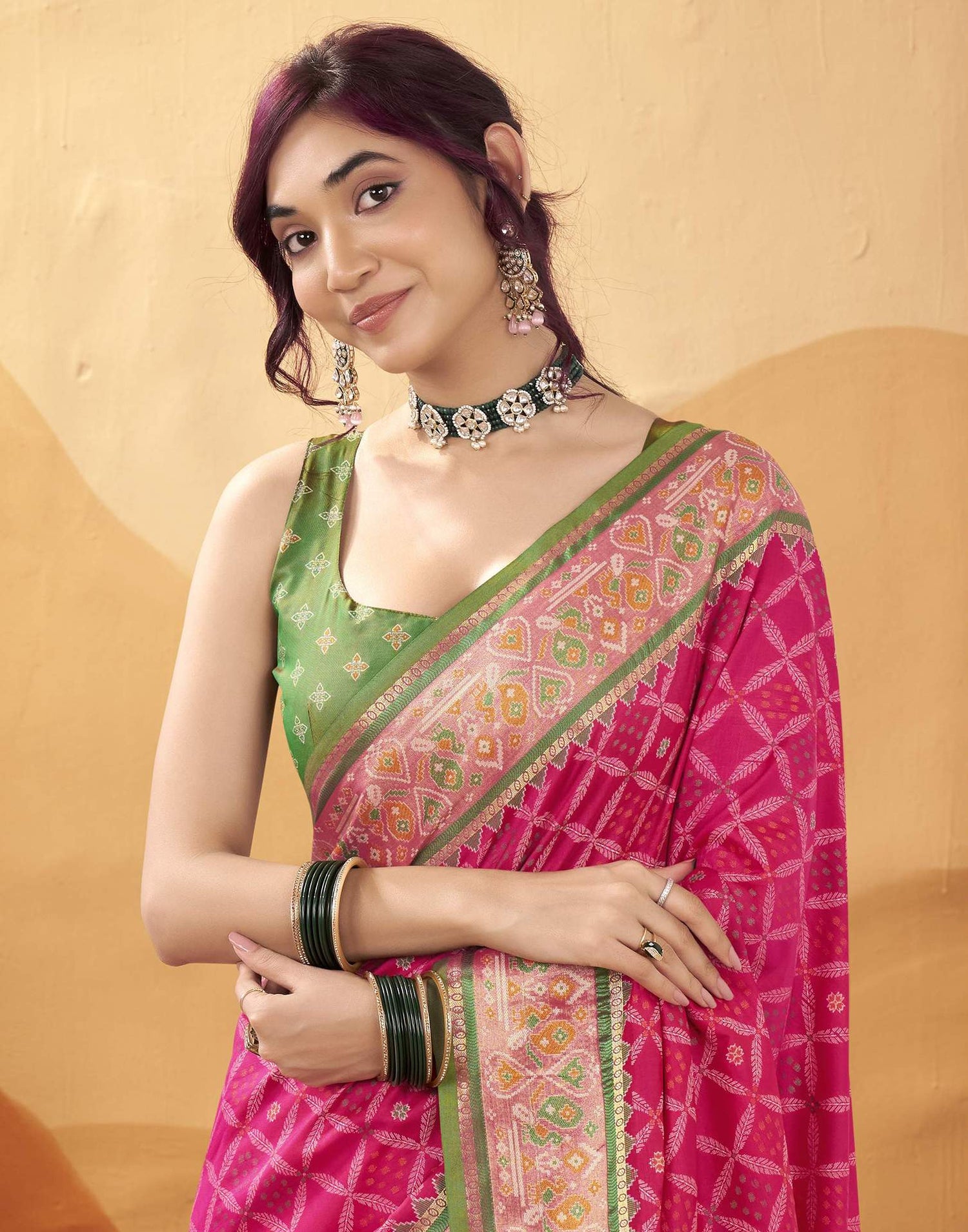 Rani Pink Silk Woven Patola Saree