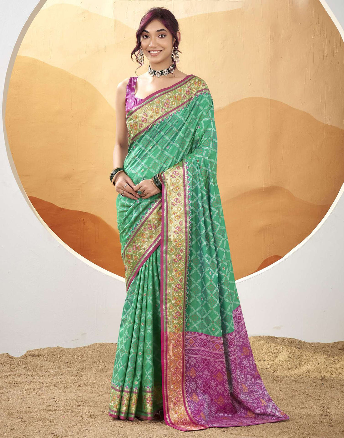Teal Green Silk Woven Patola Saree