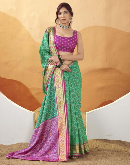 Teal Green Silk Woven Patola Saree