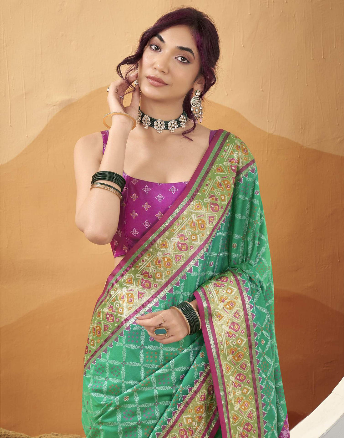 Teal Green Silk Woven Patola Saree