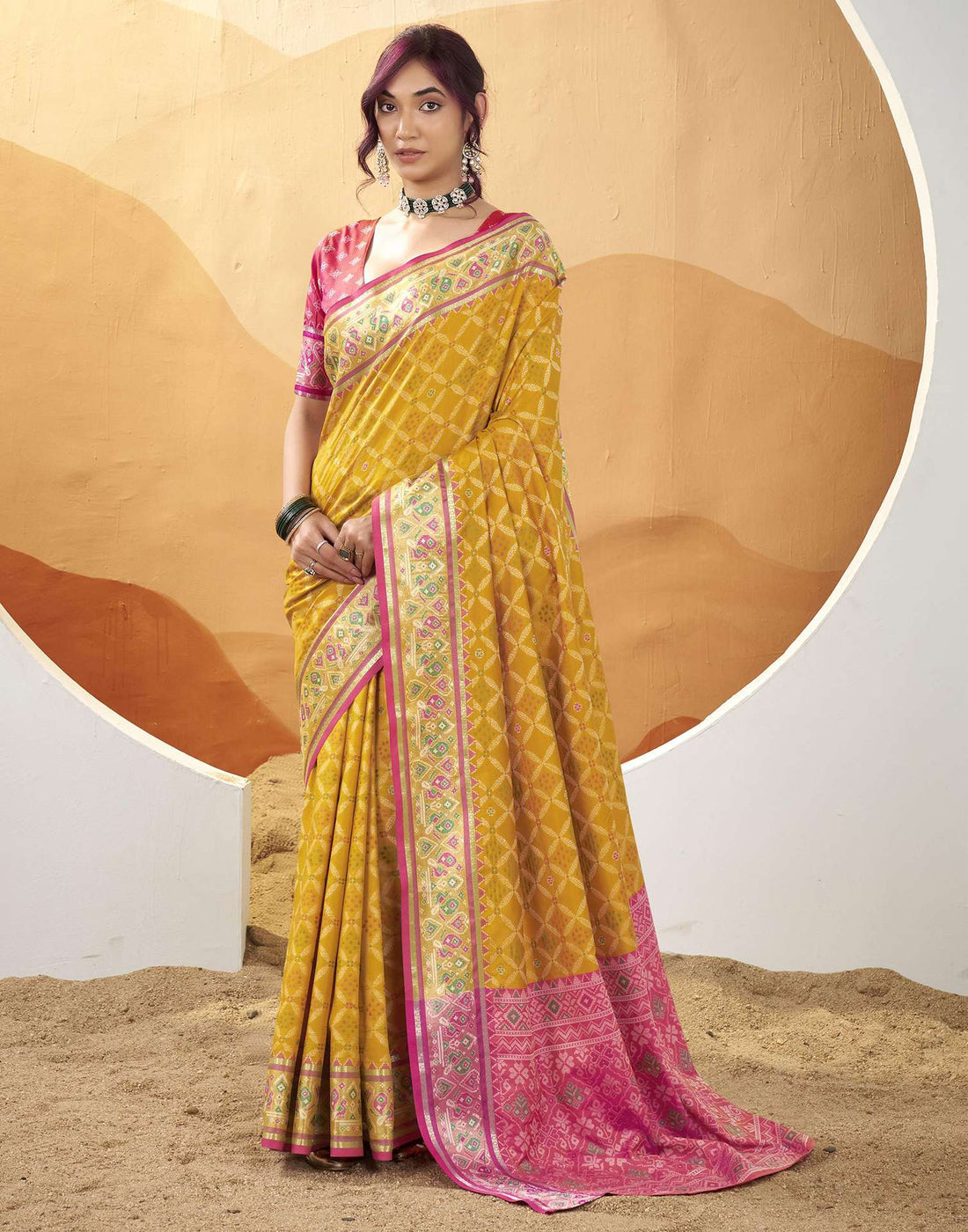 Mustard Yellow Silk Woven Patola Saree