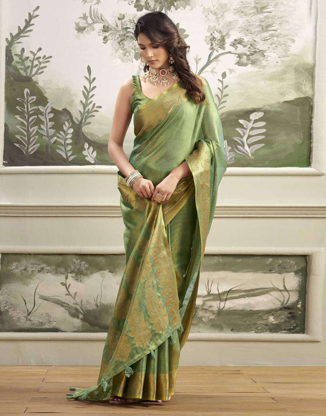 Green Tissue Silk Woven Kanjivaram Saree