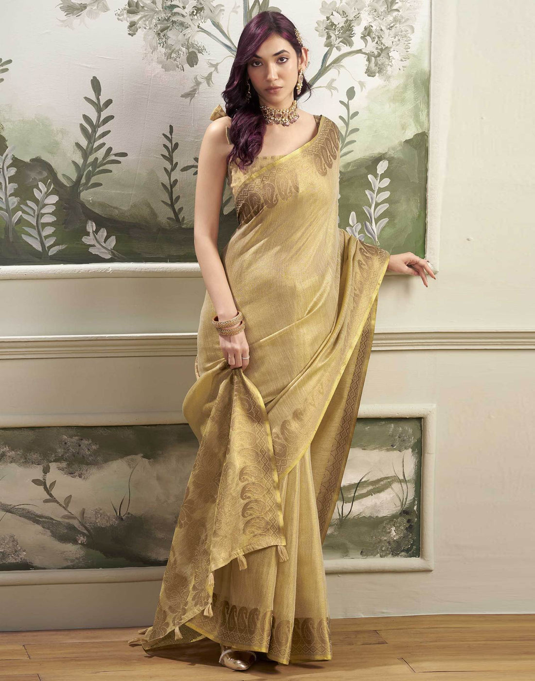 Khaki Tissue Silk Woven Kanjivaram Saree