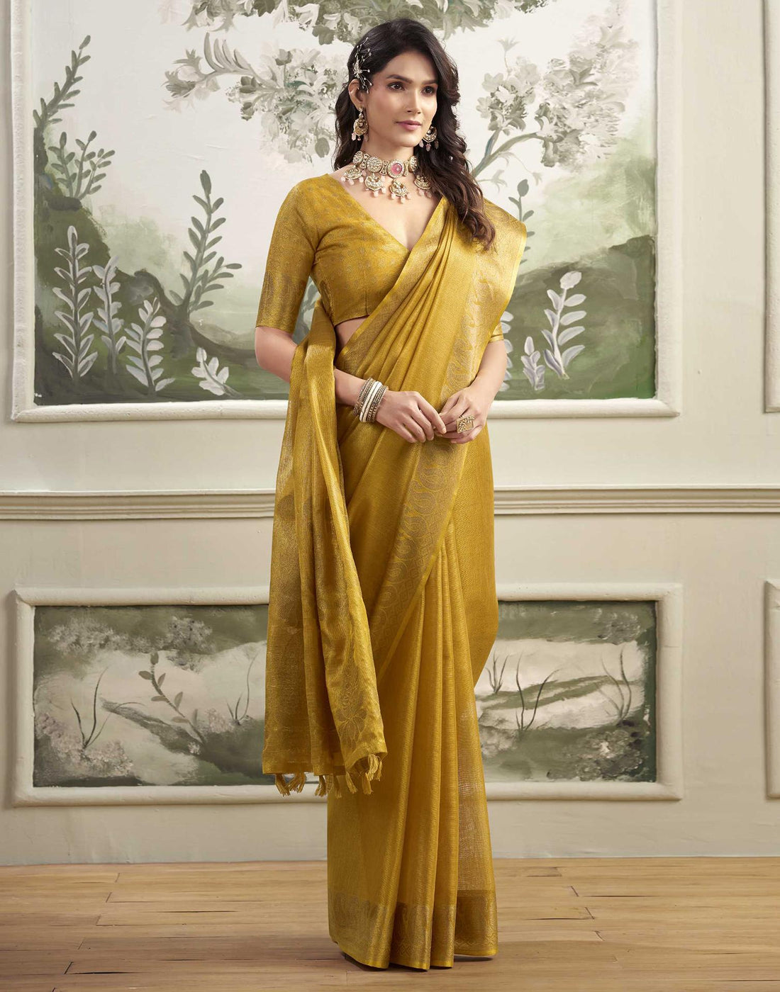 Mustard Yellow Tissue Silk Woven Kanjivaram Saree