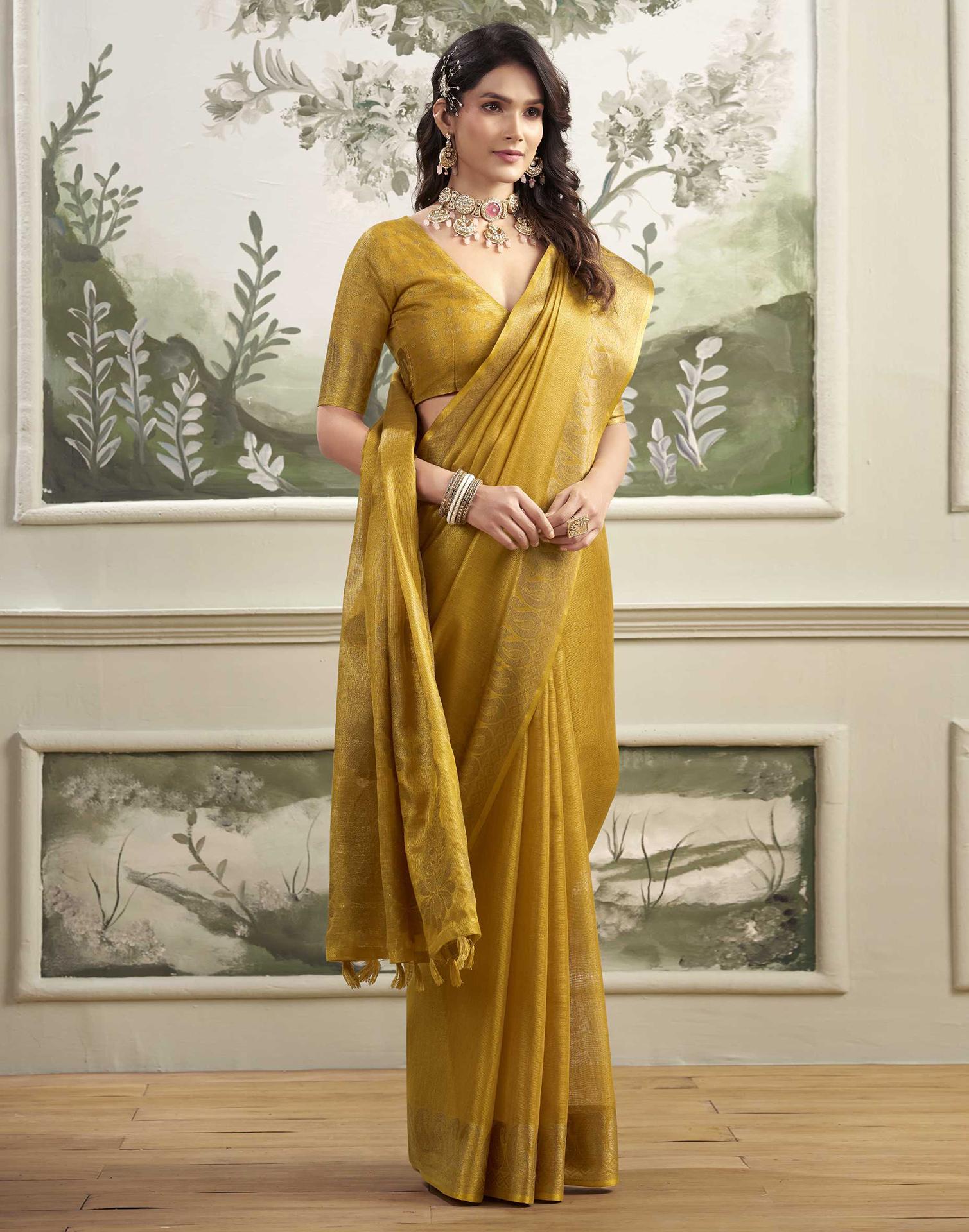Mustard Yellow Tissue Silk Woven Kanjivaram Saree