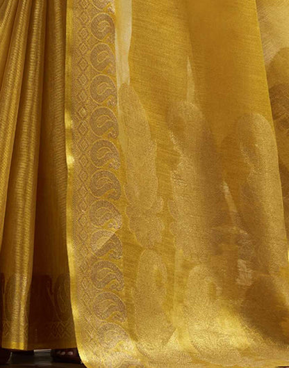 Mustard Yellow Tissue Silk Woven Kanjivaram Saree