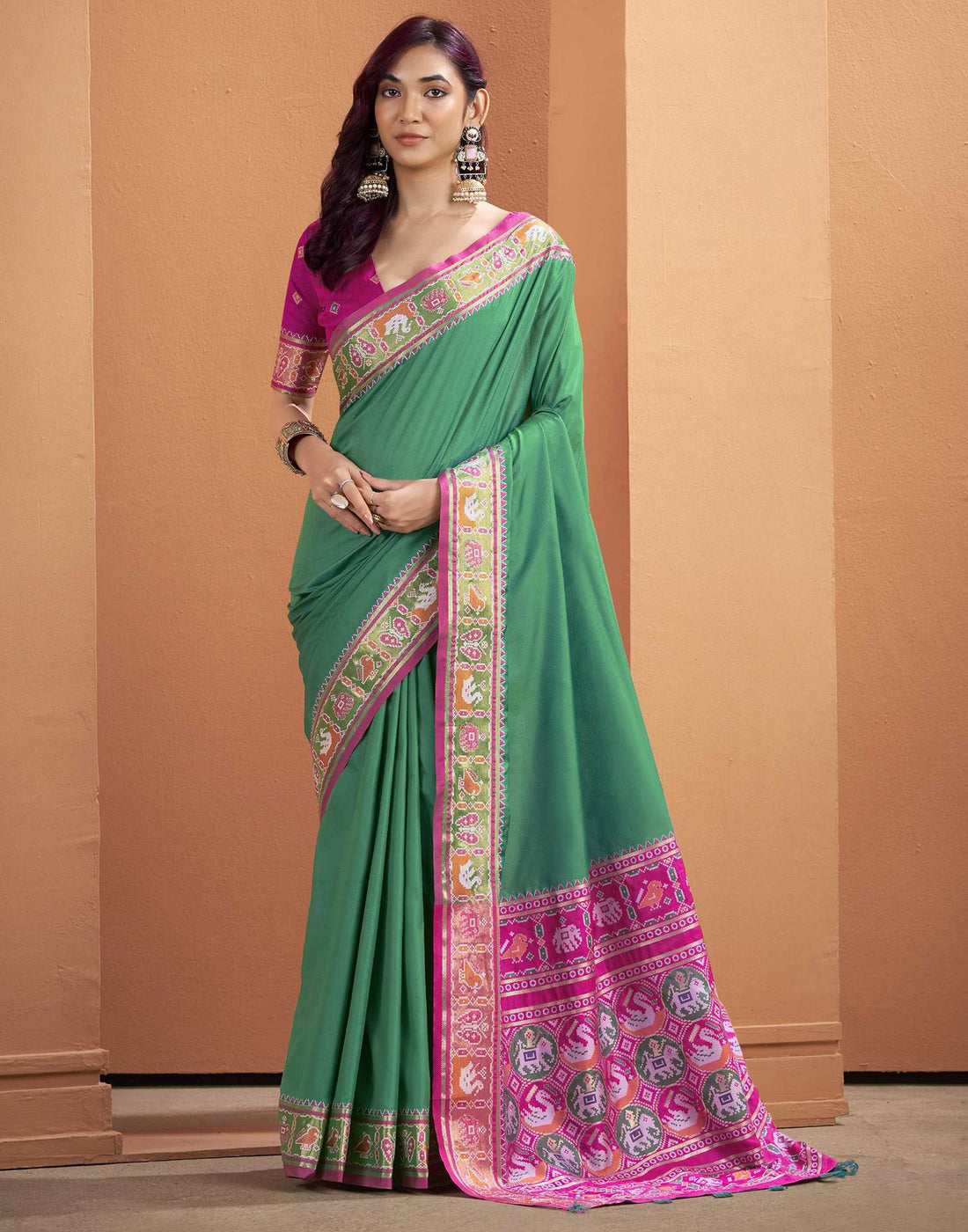 Teal Green Silk Woven Patola Saree