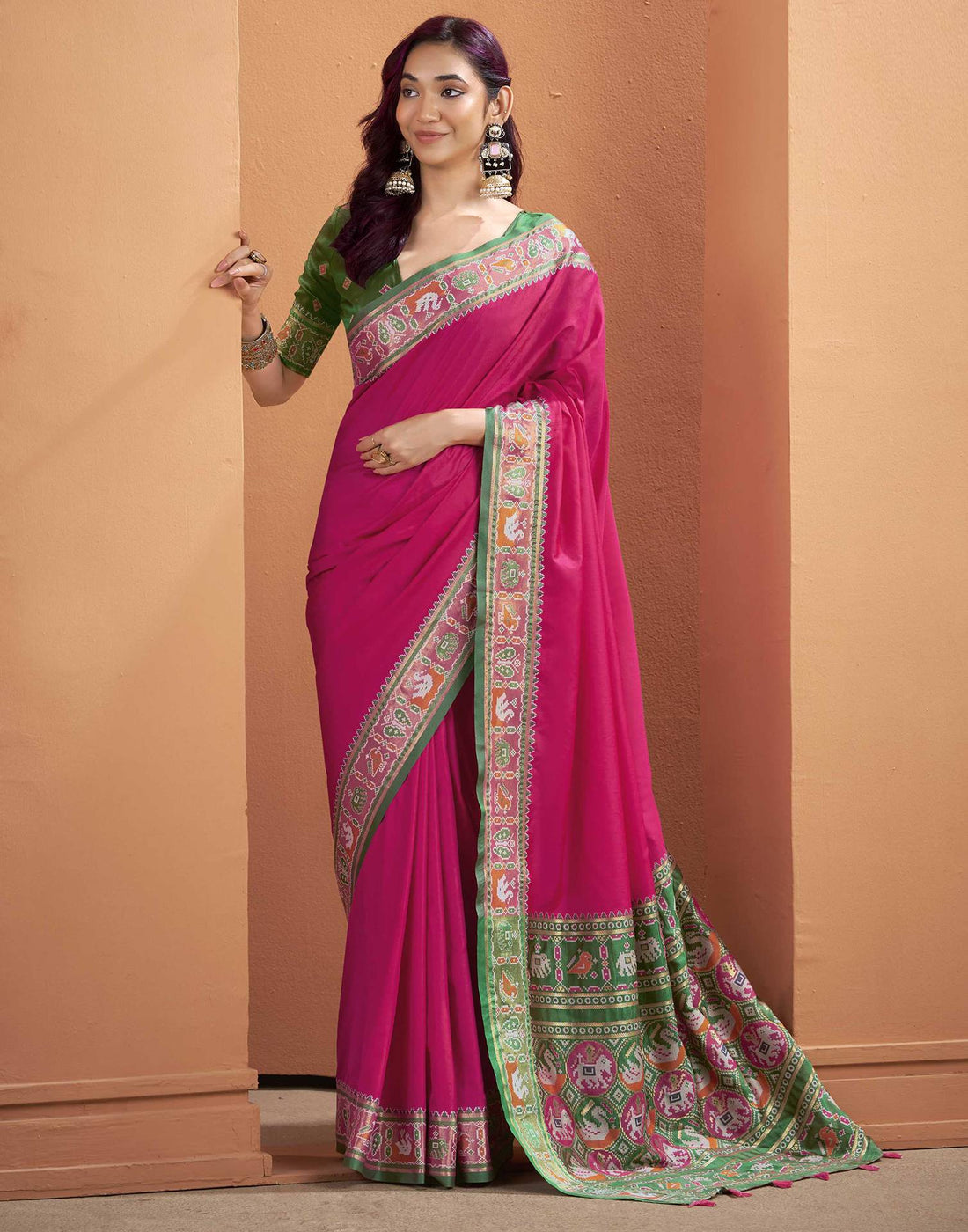 Rani Pink Silk Woven Patola Saree