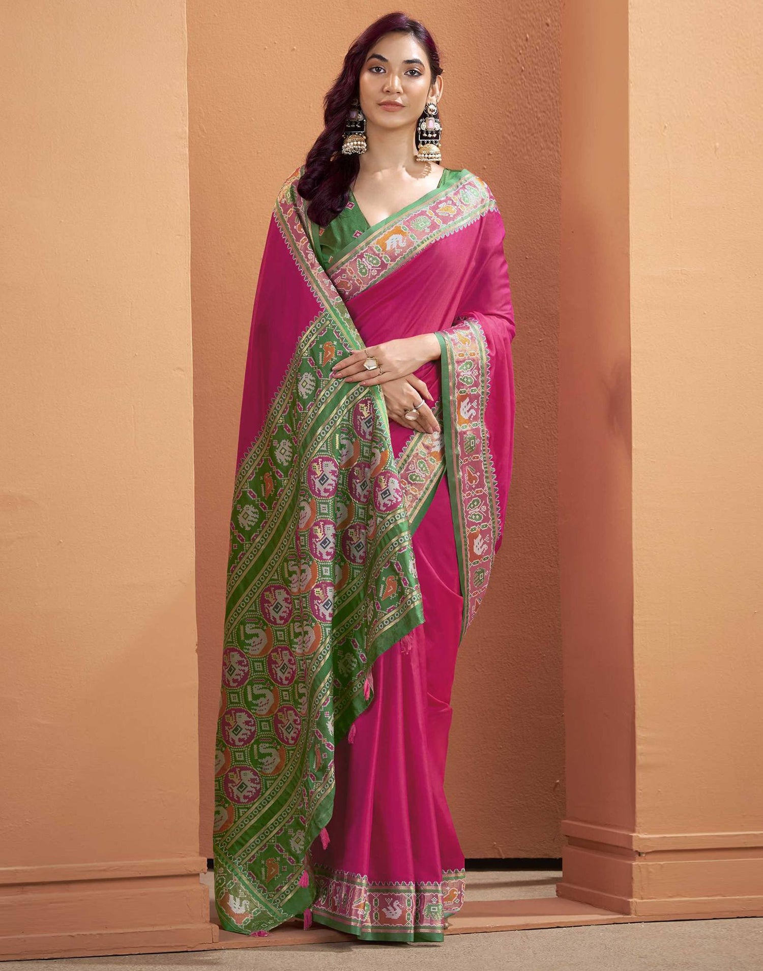 Rani Pink Silk Woven Patola Saree