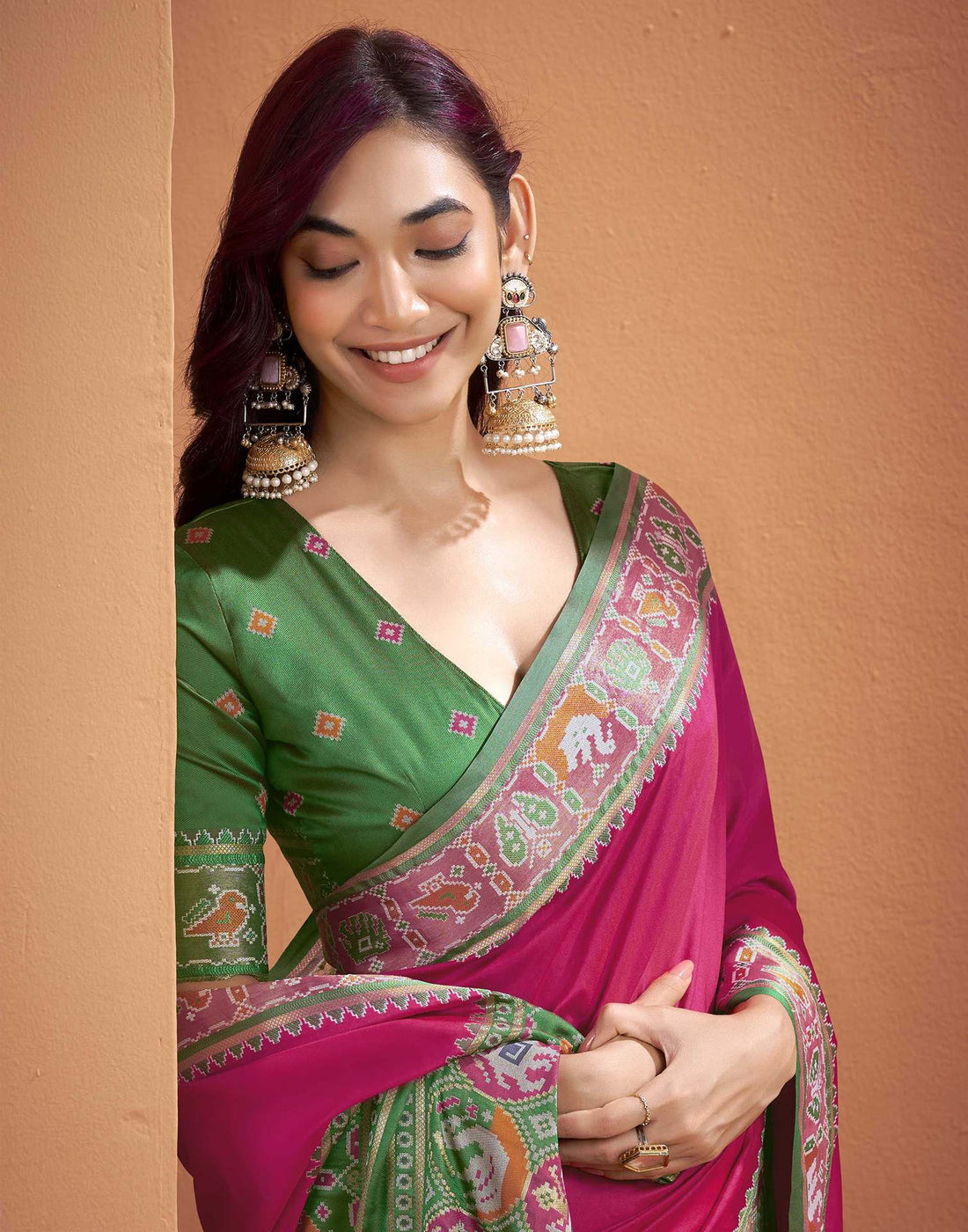 Rani Pink Silk Woven Patola Saree