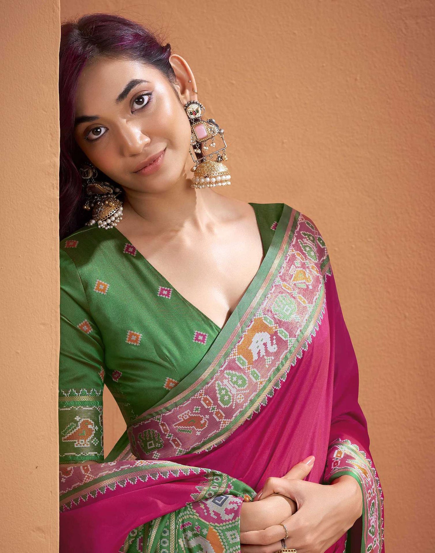 Rani Pink Silk Woven Patola Saree